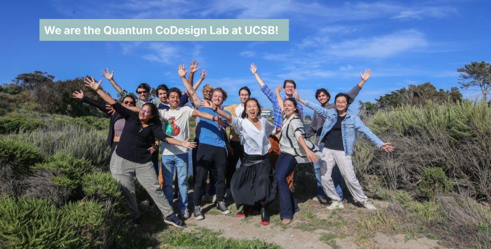 People standing on ocean bluffs and above an overlay that states, "We are the Quantum CoDesign Lab at UCSB"